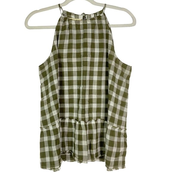 Cloth & Stone Gingham Halter Top, size large, 100% cotton, green & white - Picture 5 of 16